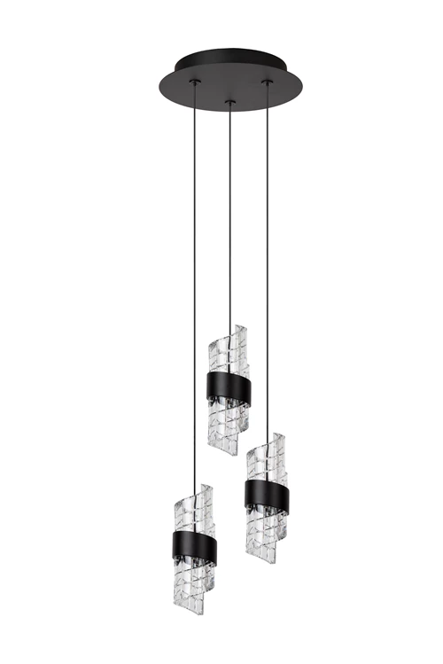 Lucide KLIGANDE - Hanglamp - Ø 25 cm - LED Dimb. - 3x8W 2700K - Zwart - uitgezet